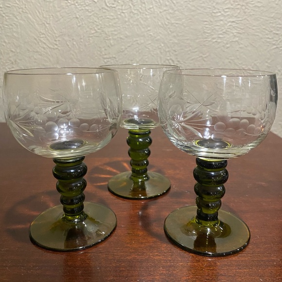 Other - Vintage, Set of 3, Austrian Roemer Crystal Cordial Wine Glasses